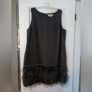 Tahari Black Feather Hem Dress